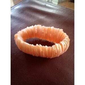Mother of Pearl Shell Orange / Salmon Color 8 Inch Stretch Bracelet